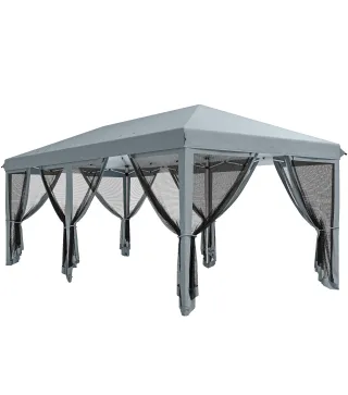 Carpa Plegable Pop-Up Gazebo 6x3 m con 6 Paredes Laterales de Malla Anti-UV y Bolsa de Transporte Gris