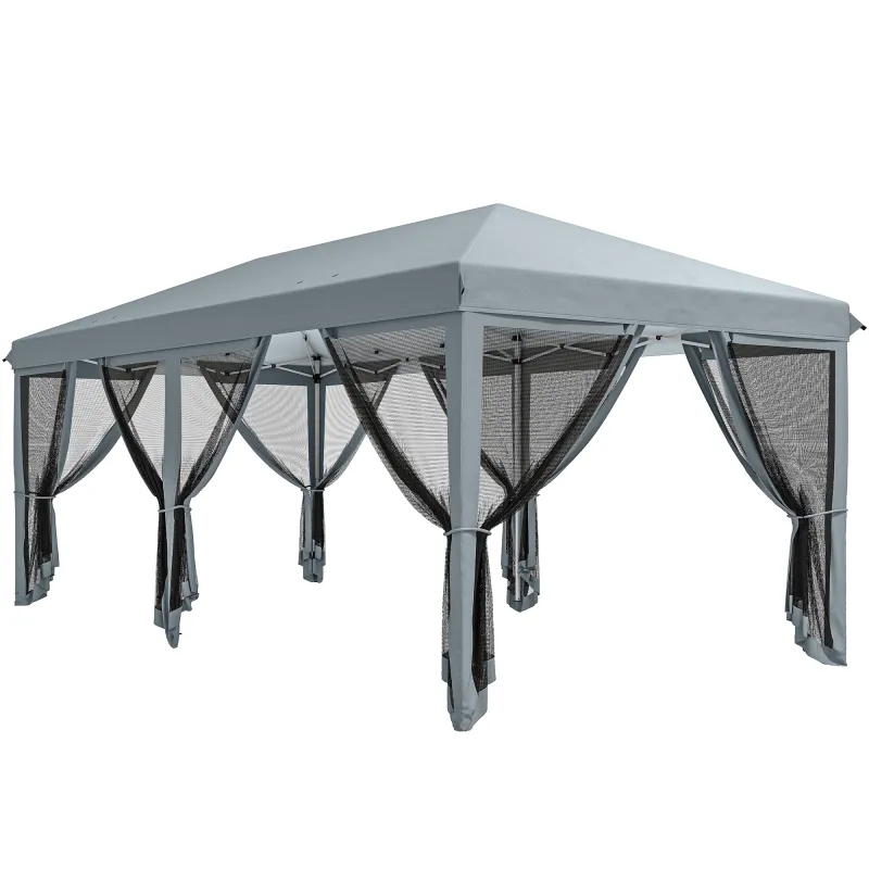 Carpa Plegable Pop-Up Gazebo 6x3 m con 6 Paredes Laterales de Malla Anti-UV y Bolsa de Transporte Gris