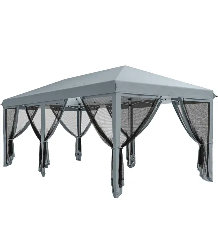 Carpa Plegable Pop-Up Gazebo 6x3 m con 6 Paredes Laterales de Malla Anti-UV y Bolsa de Transporte Gris