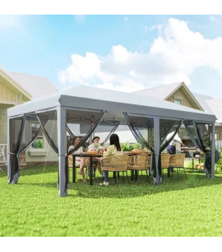 Carpa Plegable Pop-Up Gazebo 6x3 m con 6 Paredes Laterales de Malla Anti-UV y Bolsa de Transporte Gris