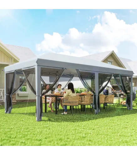 Carpa Plegable Pop-Up Gazebo 6x3 m con 6 Paredes Laterales de Malla Anti-UV y Bolsa de Transporte Gris