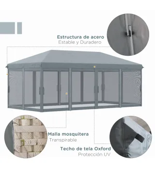 Carpa Plegable Pop-Up Gazebo 6x3 m con 6 Paredes Laterales de Malla Anti-UV y Bolsa de Transporte Gris