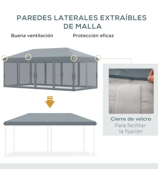 Carpa Plegable Pop-Up Gazebo 6x3 m con 6 Paredes Laterales de Malla Anti-UV y Bolsa de Transporte Gris