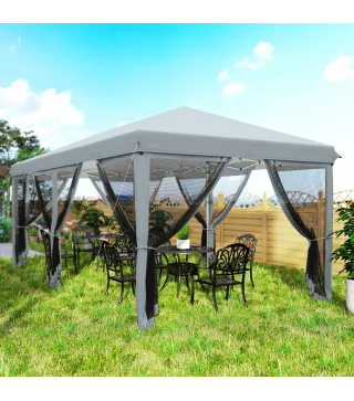 Carpa Plegable Pop-Up Gazebo 6x3 m con 6 Paredes Laterales de Malla Anti-UV y Bolsa de Transporte Gris