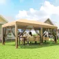 Carpa Plegable 6x3 m Cenador de Jardín con 6 Mosquiteras Bolsa de Transporte y Marco de Acero para Camping Fiestas Beige