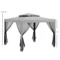Carpa de Jardín 3x3 m Cenador Gazebo con 4 Mosquiteras Laterales Techo Doble 8 Orificios de Drenaje Marco de Metal Gris