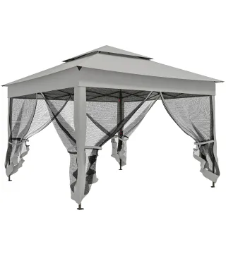 Carpa Plegable Gazebo 3,3x3,3 m con 4 Paredes Laterales de Malla Anti-UV y Bolsa de Transporte Gris Claro