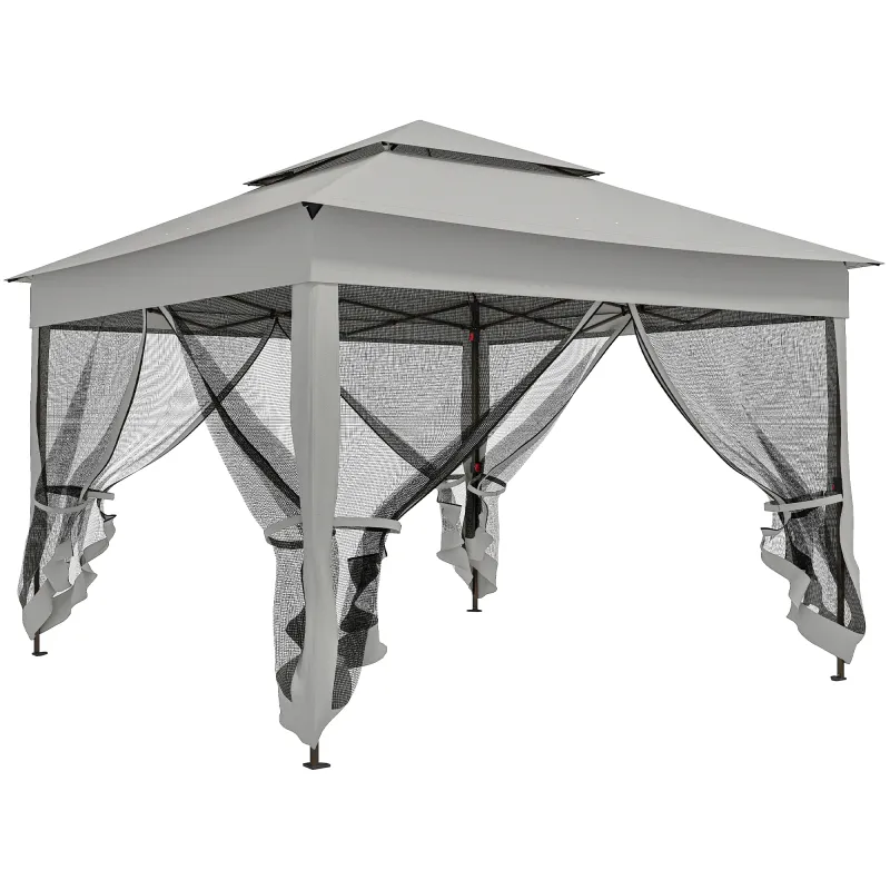 Carpa Plegable Gazebo 3,3x3,3 m con 4 Paredes Laterales de Malla Anti-UV y Bolsa de Transporte Gris Claro