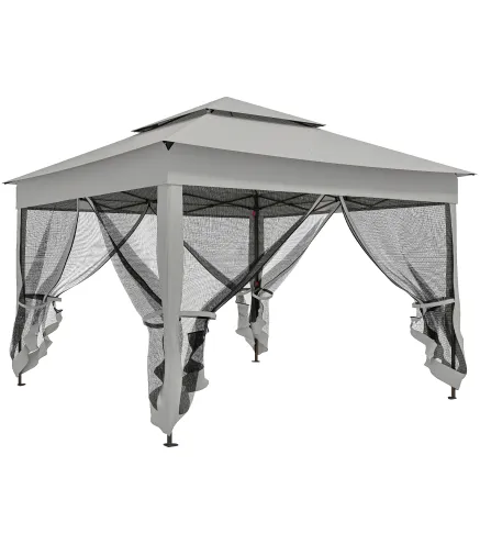 Carpa Plegable Gazebo 3,3x3,3 m con 4 Paredes Laterales de Malla Anti-UV y Bolsa de Transporte Gris Claro