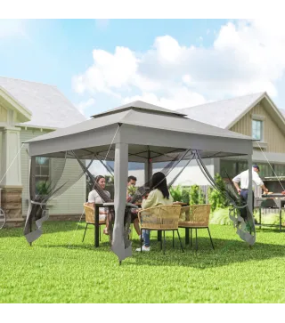 Carpa Plegable Gazebo 3,3x3,3 m con 4 Paredes Laterales de Malla Anti-UV y Bolsa de Transporte Gris Claro