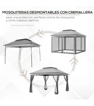 Carpa Plegable Gazebo 3,3x3,3 m con 4 Paredes Laterales de Malla Anti-UV y Bolsa de Transporte Gris Claro
