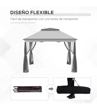 Carpa Plegable Gazebo 3,3x3,3 m con 4 Paredes Laterales de Malla Anti-UV y Bolsa de Transporte Gris Claro