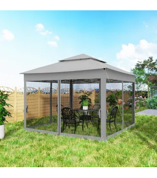 Carpa Plegable Gazebo 3,3x3,3 m con 4 Paredes Laterales de Malla Anti-UV y Bolsa de Transporte Gris Claro