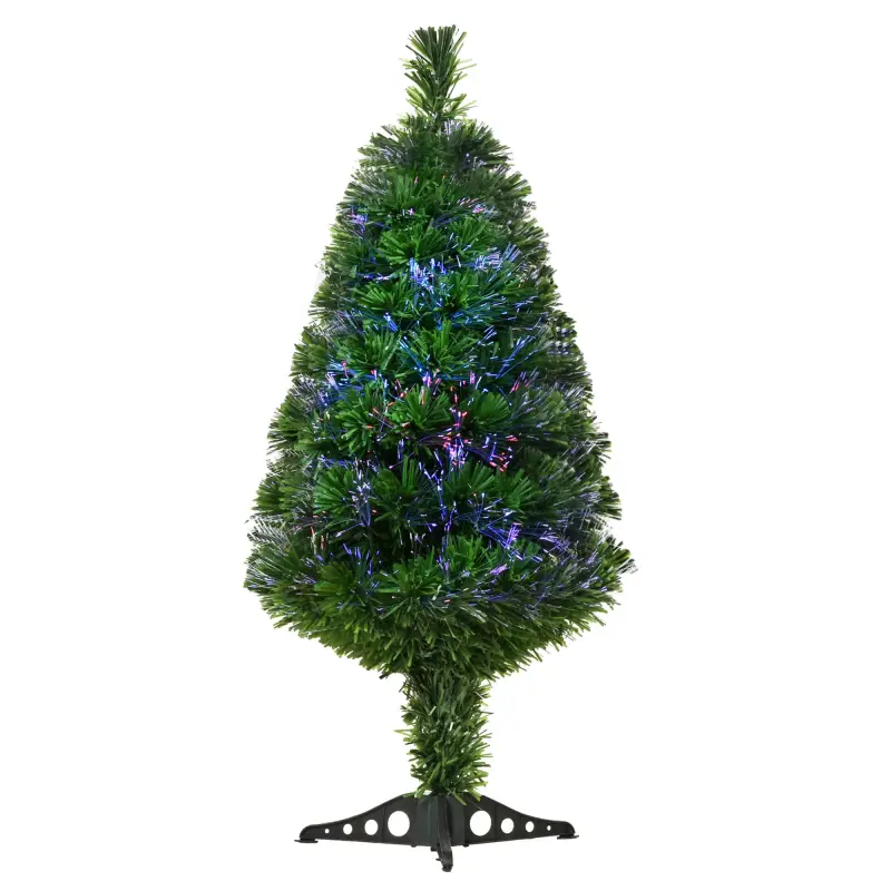 Árbol de Navidad de 90 cm Árbol Artificial de Fibra Óptica de 4 Colores con Soporte Ø48x90cm Verde