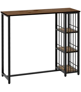 Mesa Alta Cocina con 3 Estantes Mesa Alta Bar para 2 Personas Patas de Acero para Salón 120x40x105 cm Marrón y Negro