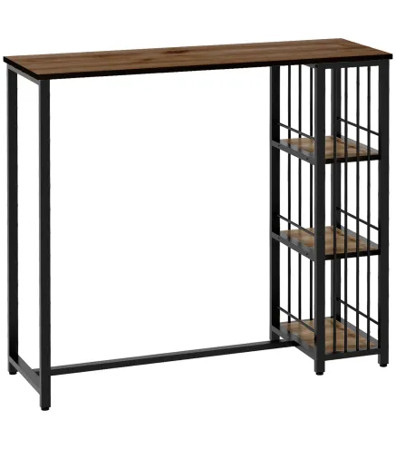 Mesa Alta Cocina con 3 Estantes Mesa Alta Bar para 2 Personas Patas de Acero para Salón 120x40x105 cm Marrón y Negro