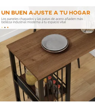 Mesa Alta Cocina con 3 Estantes Mesa Alta Bar para 2 Personas Patas de Acero para Salón 120x40x105 cm Marrón y Negro