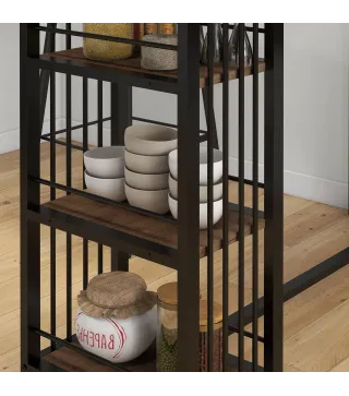 Mesa Alta Cocina con 3 Estantes Mesa Alta Bar para 2 Personas Patas de Acero para Salón 120x40x105 cm Marrón y Negro