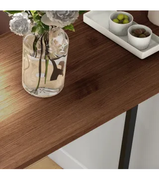 Mesa Alta Cocina con 3 Estantes Mesa Alta Bar para 2 Personas Patas de Acero para Salón 120x40x105 cm Marrón y Negro