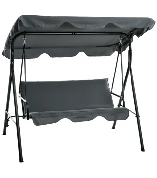 Balancín de Jardín Exterior Columpio de 3 Plazas con Toldo Ajustable y Marco de Acero para Exterior 172x110x153 cm Gris