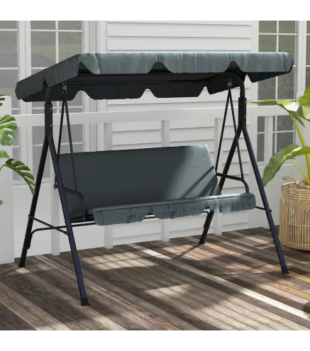 Balancín de Jardín Exterior Columpio de 3 Plazas con Toldo Ajustable y Marco de Acero para Exterior 172x110x153 cm Gris