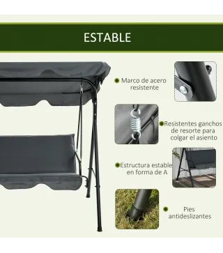 Balancín de Jardín Exterior Columpio de 3 Plazas con Toldo Ajustable y Marco de Acero para Exterior 172x110x153 cm Gris