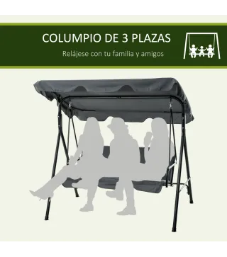 Balancín de Jardín Exterior Columpio de 3 Plazas con Toldo Ajustable y Marco de Acero para Exterior 172x110x153 cm Gris