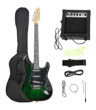 Kit Guitarra Eléctrica de Iniciación con Amplificador 15W Afinador Digital Cuerdas Correa 3 Púas y Funda Negro
