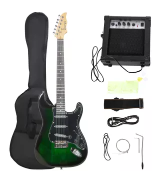 Kit Guitarra Eléctrica de Iniciación con Amplificador 15W Afinador Digital Cuerdas Correa 3 Púas y Funda Negro