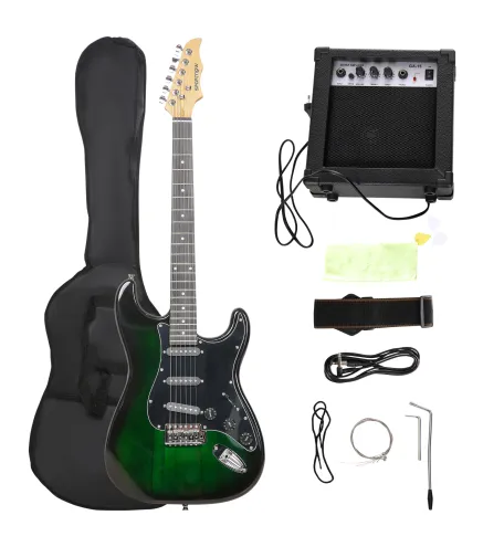 Kit Guitarra Eléctrica de Iniciación con Amplificador 15W Afinador Digital Cuerdas Correa 3 Púas y Funda Negro