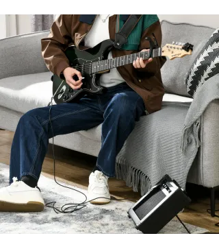 Kit Guitarra Eléctrica de Iniciación con Amplificador 15W Afinador Digital Cuerdas Correa 3 Púas y Funda Negro
