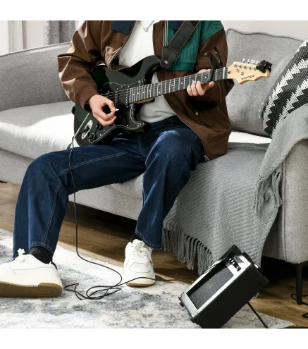 Kit Guitarra Eléctrica de Iniciación con Amplificador 15W Afinador Digital Cuerdas Correa 3 Púas y Funda Negro