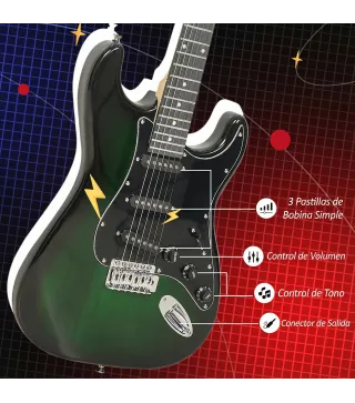 Kit Guitarra Eléctrica de Iniciación con Amplificador 15W Afinador Digital Cuerdas Correa 3 Púas y Funda Negro