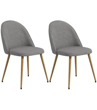Pack de 2 Sillas de Comedor Sillas de Cocina Tapizadas de Tela de Lino con Patas de Acero Carga 120 kg 50x52x83 cm Gris