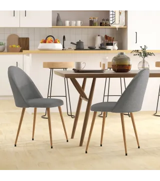Pack de 2 Sillas de Comedor Sillas de Cocina Tapizadas de Tela de Lino con Patas de Acero Carga 120 kg 50x52x83 cm Gris