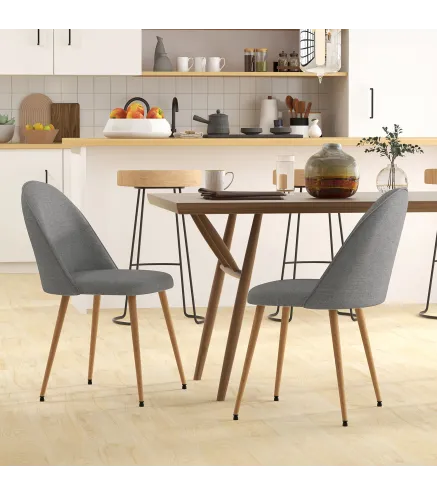 Pack de 2 Sillas de Comedor Sillas de Cocina Tapizadas de Tela de Lino con Patas de Acero Carga 120 kg 50x52x83 cm Gris
