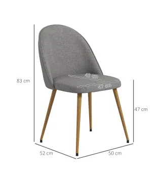 Pack de 2 Sillas de Comedor Sillas de Cocina Tapizadas de Tela de Lino con Patas de Acero Carga 120 kg 50x52x83 cm Gris