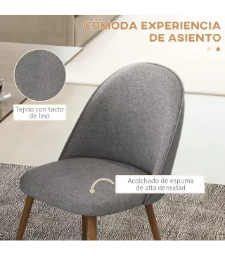 Pack de 2 Sillas de Comedor Sillas de Cocina Tapizadas de Tela de Lino con Patas de Acero Carga 120 kg 50x52x83 cm Gris