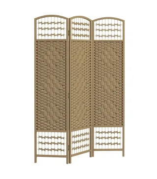 Biombo Separador de Ambientes de 3 Paneles Plegable de Cuerda de Papel 120x170cm Decoración para Dormitorio Natural