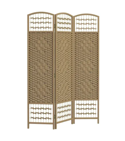 Biombo Separador de Ambientes de 3 Paneles Plegable de Cuerda de Papel 120x170cm Decoración para Dormitorio Natural