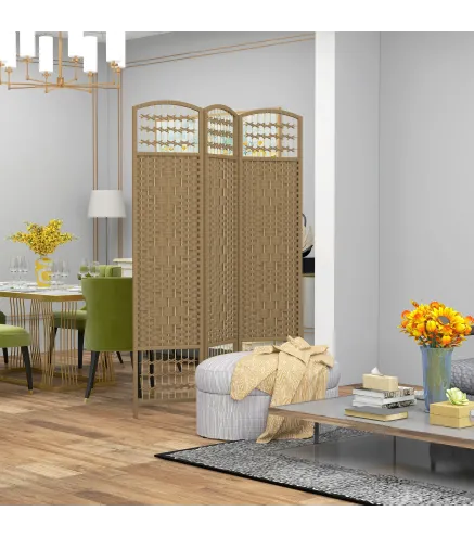 Biombo Separador de Ambientes de 3 Paneles Plegable de Cuerda de Papel 120x170cm Decoración para Dormitorio Natural