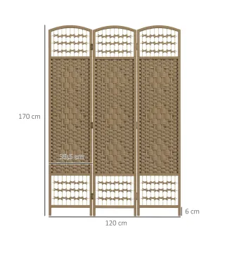 Biombo Separador de Ambientes de 3 Paneles Plegable de Cuerda de Papel 120x170cm Decoración para Dormitorio Natural