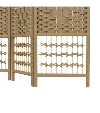 Biombo Separador de Ambientes de 3 Paneles Plegable de Cuerda de Papel 120x170cm Decoración para Dormitorio Natural