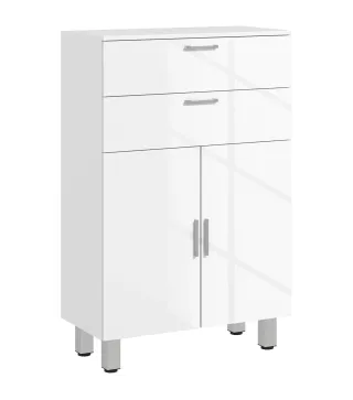 Mueble Auxiliar Baño Moderno con 2 Cajones Armario y Estantes Ajustables Antivuelco Carga 35 kg 60x30x93 cm Blanco