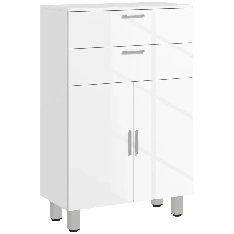 Mueble Auxiliar Baño Moderno con 2 Cajones Armario y Estantes Ajustables Antivuelco Carga 35 kg 60x30x93 cm Blanco