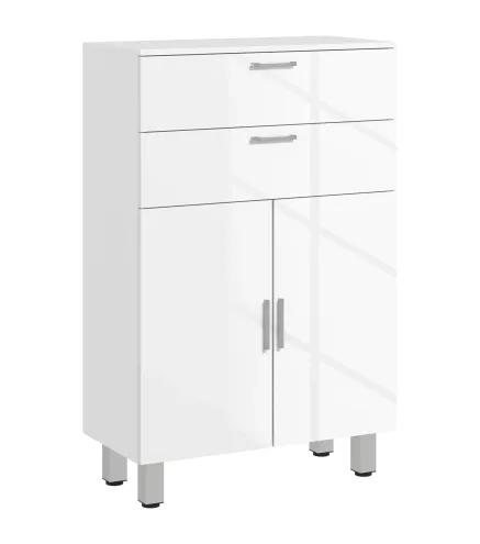 Mueble Auxiliar Baño Moderno con 2 Cajones Armario y Estantes Ajustables Antivuelco Carga 35 kg 60x30x93 cm Blanco