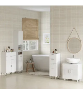 Mueble Auxiliar Baño Moderno con 2 Cajones Armario y Estantes Ajustables Antivuelco Carga 35 kg 60x30x93 cm Blanco