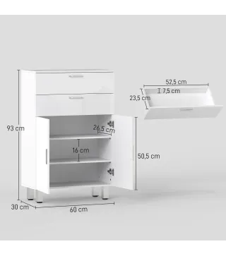 Mueble Auxiliar Baño Moderno con 2 Cajones Armario y Estantes Ajustables Antivuelco Carga 35 kg 60x30x93 cm Blanco