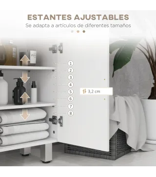 Mueble Auxiliar Baño Moderno con 2 Cajones Armario y Estantes Ajustables Antivuelco Carga 35 kg 60x30x93 cm Blanco