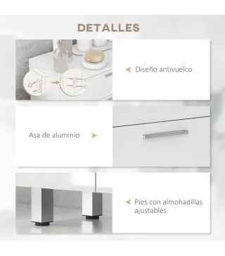 Mueble Auxiliar Baño Moderno con 2 Cajones Armario y Estantes Ajustables Antivuelco Carga 35 kg 60x30x93 cm Blanco